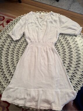 Joie White Gauze Smocked-Waist Midi Dress